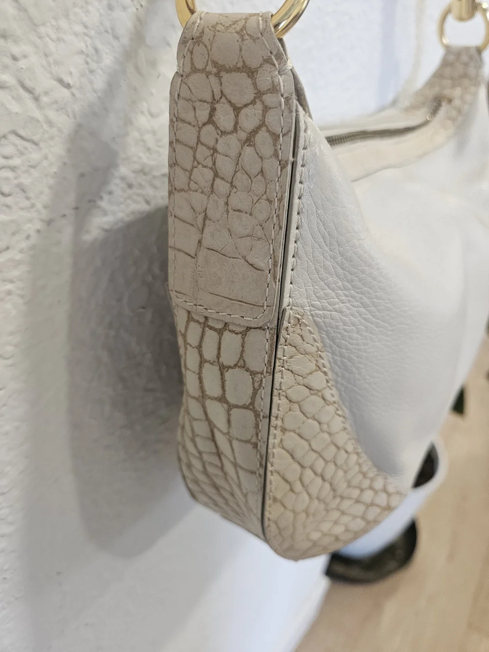 Kate Landry Cream Leather Hobo Bag Braided Strap Mock Croc Accent